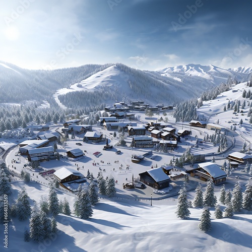 Frosty winter view of Alpe village. Bright landscape of Dolomite Alps. Snowy outdoor scene of ski resort, Ityaly, Europe. Traveling concept background. photo