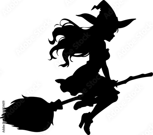 Fényképezés Witch Riding Broomstick Silhouette