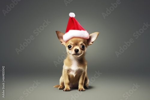 A dog wearing christmas hat. Christmas greeting card with dog. isolated on background.  © Gasi