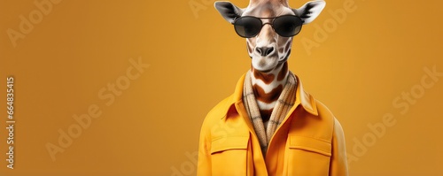 Funny Giraffe Dons Yellow Fashion Coat