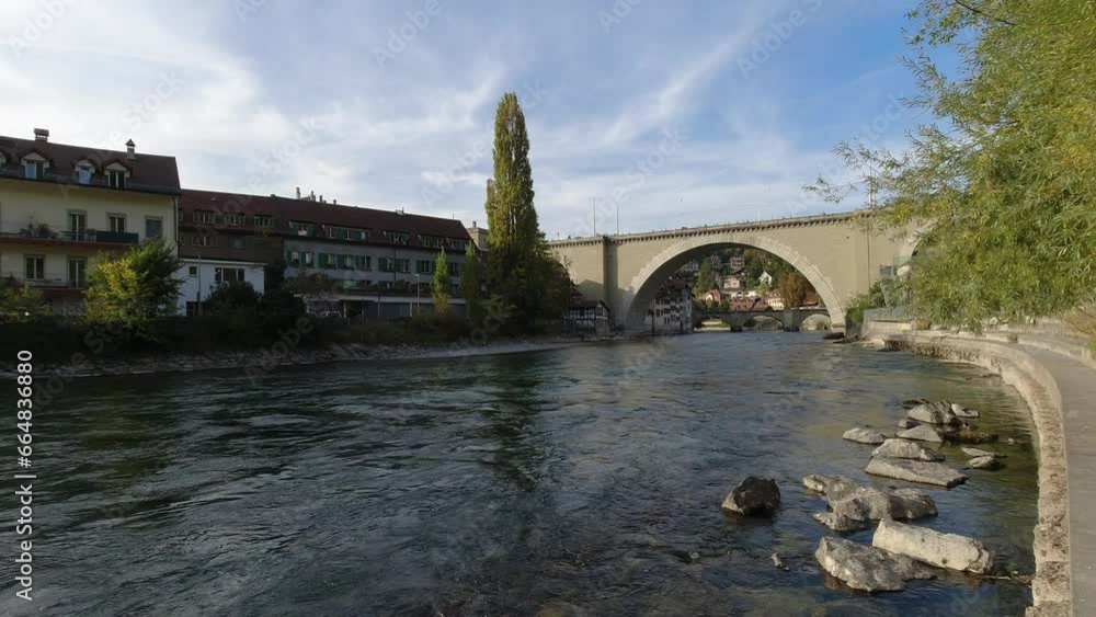 River Aare flowing through Bern city center, establishing shot River Aare flowing through Bern city center, establishing shot