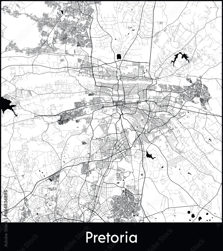 Fototapeta premium Pretoria Minimal City Map (South Africa, Africa) black white vector illustration