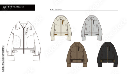 ボマージャケット　アウター　絵型イラスト　テンプレート　おしゃれ　カラーバリエーション　Clothing illustration Template fashionable color variation