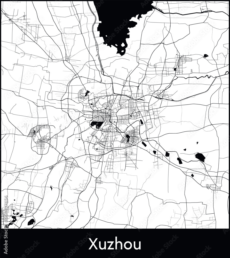 Fototapeta premium Xuzhou Minimal City Map (China, Asia) black white vector illustration