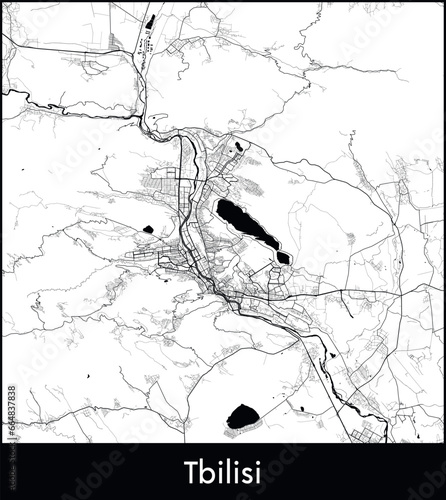 Tbilisi Minimal City Map (Georgia, Asia) black white vector illustration