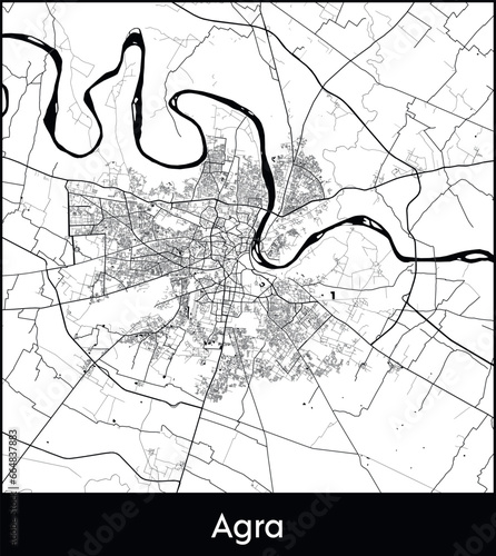 Agra Minimal City Map (India, Asia) black white vector illustration