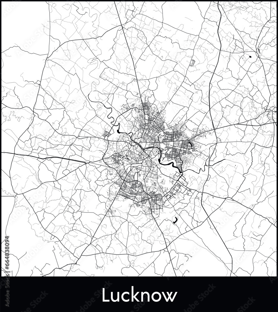Obraz premium Lucknow Minimal City Map (India, Asia) black white vector illustration