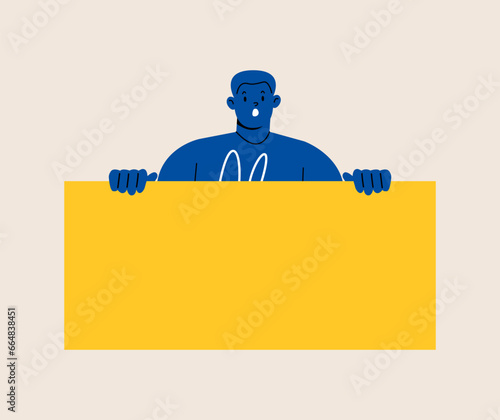 Cheerful, curious. Men  peeping. Colorful vector illustration