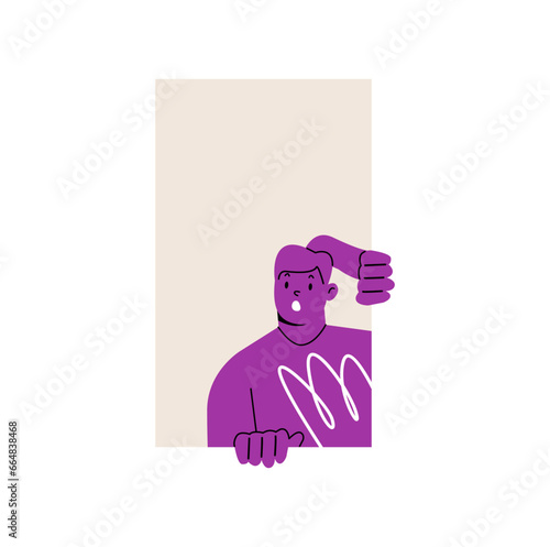 Cheerful, curious. Woman  peeping. Colorful vector illustration