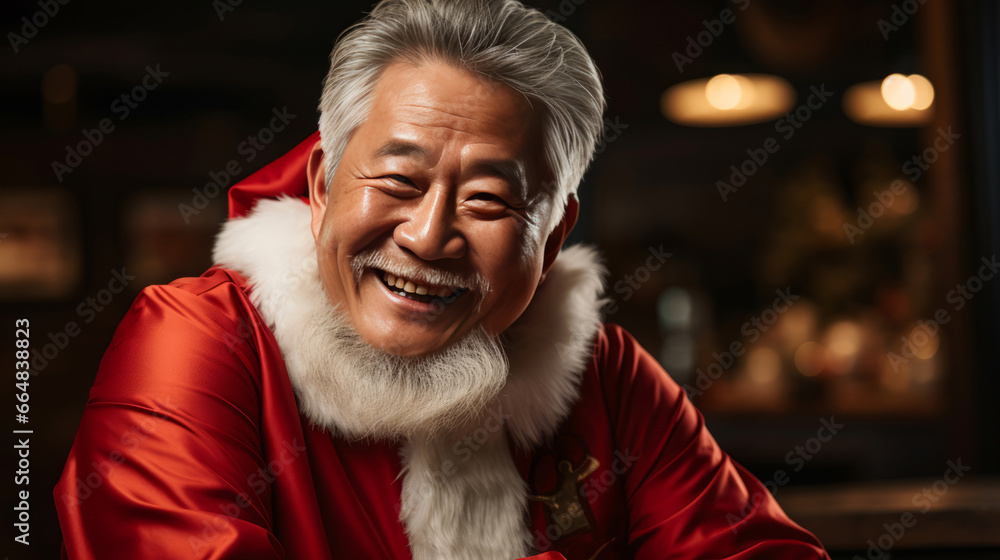 Obraz premium Close up portrait of happy, Asian santa. Christmas concept.