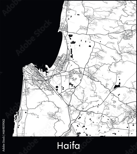 Haifa Minimal City Map (Israel, Asia) black white vector illustration