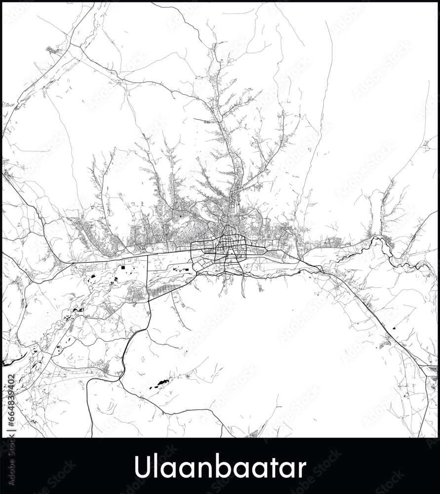 Obraz premium Ulaanbaatar Minimal City Map (Mongolia, Asia) black white vector illustration