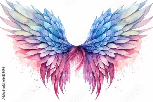 Beautiful magic watercolor blue pink wings. © MdKamrul