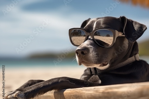 Dog Rocks Stylish Glasses While Relaxing On The Beach