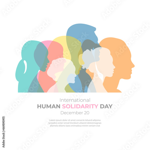 International Human Solidarity Day.Vector illustration with silhouettes of men and women standing side by side together.