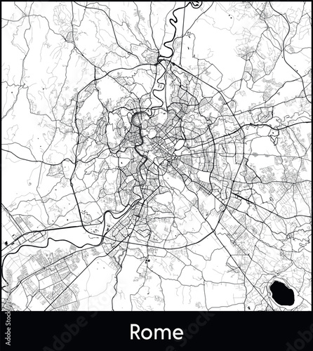 Rome Minimal City Map (Italy, Europe) black white vector illustration