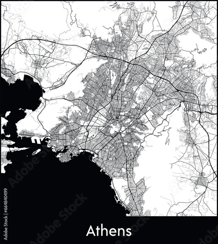Athens Minimal City Map (Greece, Europe) black white vector illustration