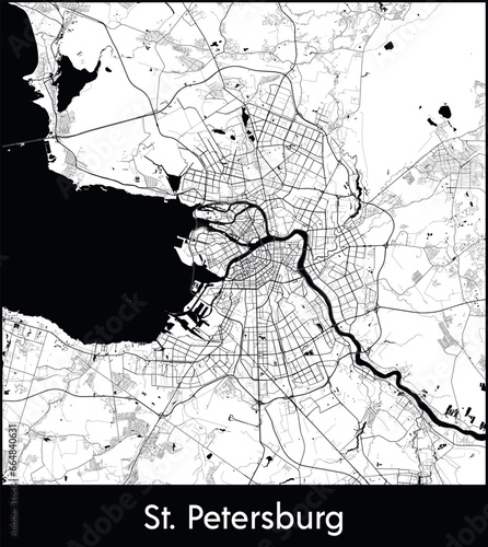 St. Petersburg Minimal City Map (Russia, Europe) black white vector illustration