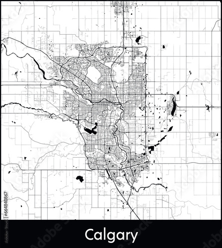 Calgary Minimal City Map (Canada, North America) black white vector illustration