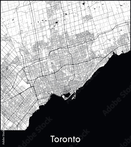 Toronto Minimal City Map (Canada, North America) black white vector illustration