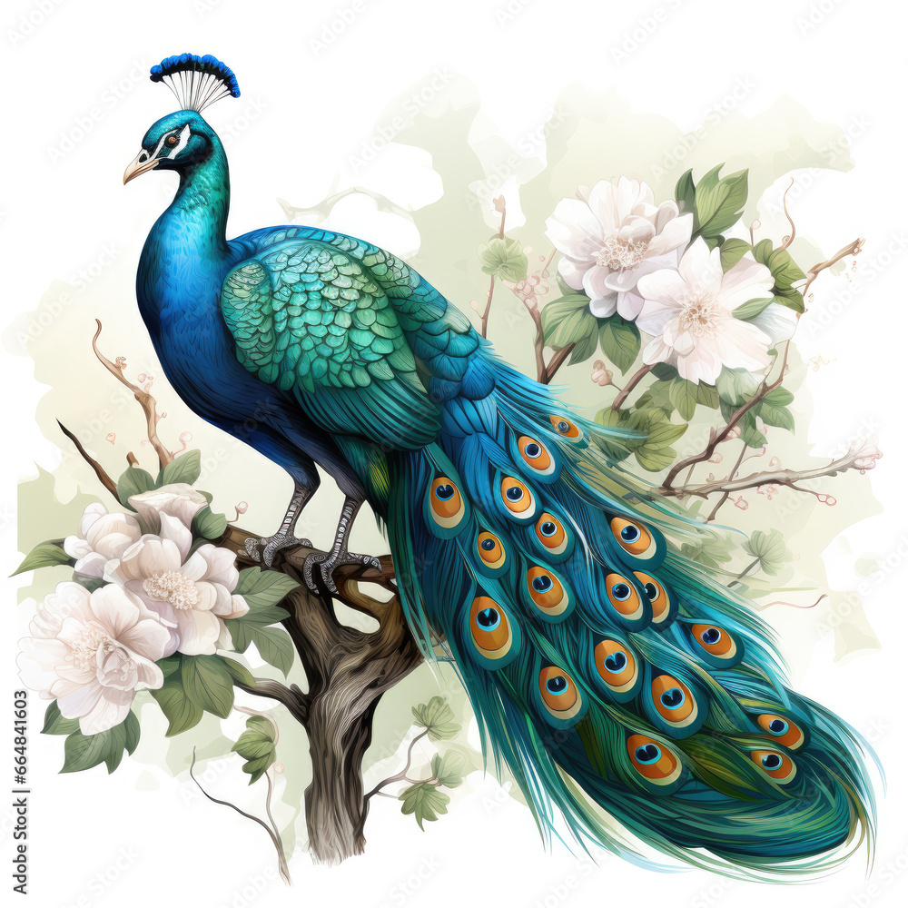 Fototapeta premium watercolor Peacock clipart, Generative Ai