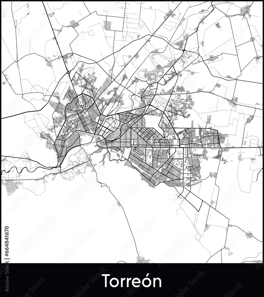 Fototapeta premium Torreon Minimal City Map (Mexico, North America) black white vector illustration