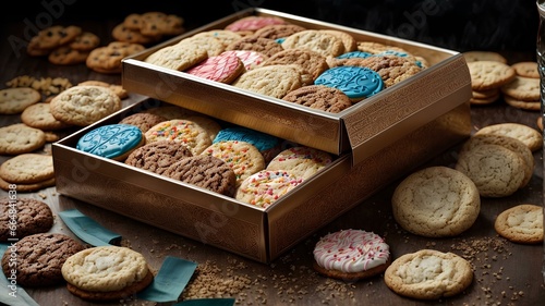 Boxes of fresh cookies and biscuits. Each has unique shape, design and taste. Luxury and delicious with a traditional look. AI Generated