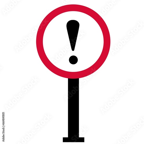 Illustration of a round danger sign warning with a pole