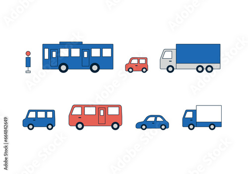 バス・トラック・乗用車のアイコンセット