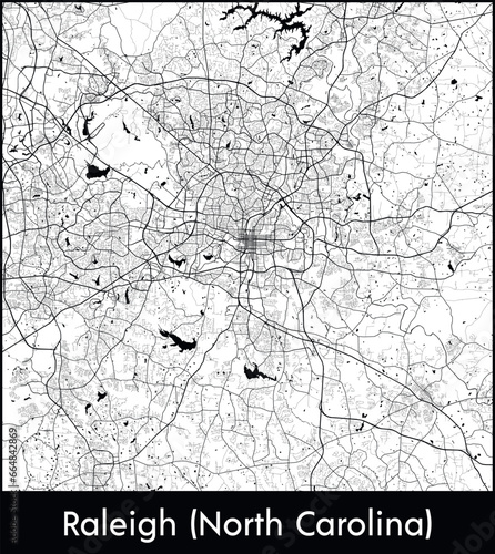 Raleigh North Carolina Minimal City Map  United States  North America  black white vector illustration