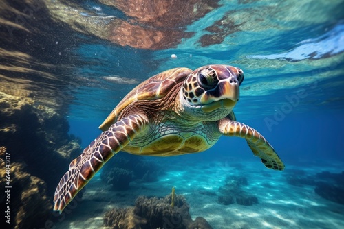 Green turtle at the seawater. © MdKamrul
