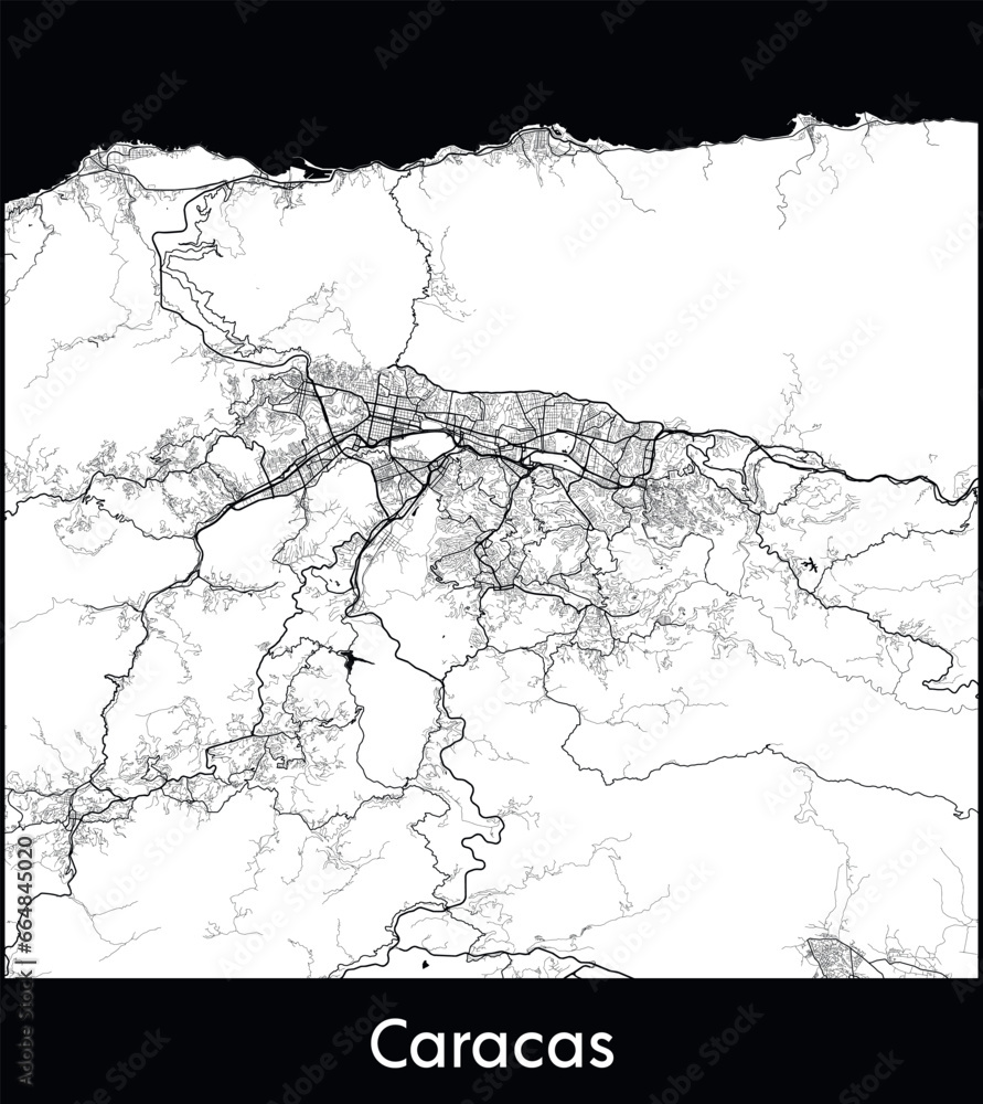 Caracas Minimal City Map (Venezuela, South America) black white vector illustration