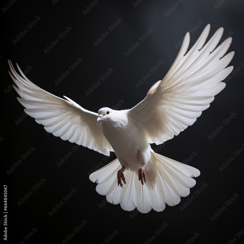 White Dove in Classic Style Flight on White Background White Dove in Classic Style Flight on White Background