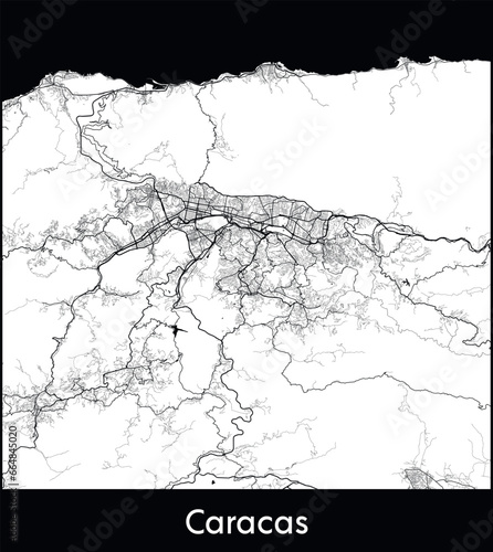 Caracas Minimal City Map (Venezuela, South America) black white vector illustration