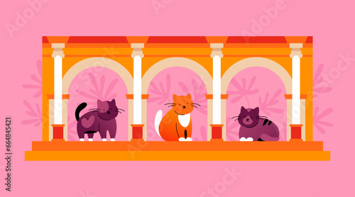 Hadrians Gate and cats - modern colored vector illustration