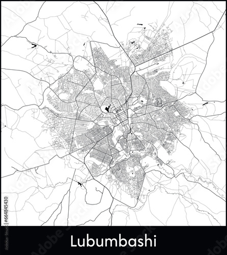 Lubumbashi Minimal City Map (Democratic Republic of Congo, Africa) black white vector illustration