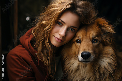 Attractive Woman Hugging Her Dog For A Portrait - Photo Shoot - Generative AI © Stefan