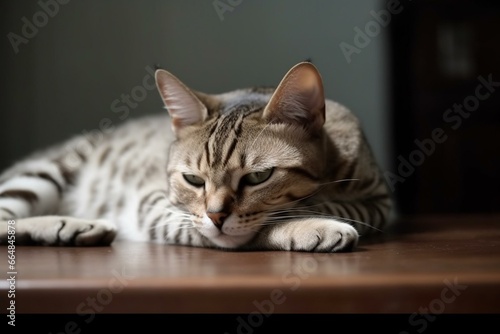 feline resting on a cozy surface. Generative AI