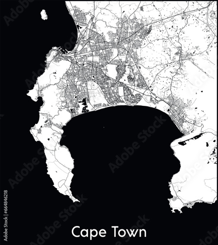 Cape Town Minimal City Map (South Africa, Africa) black white vector illustration