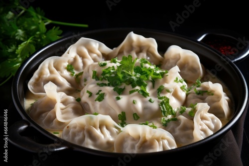 Meat dumplings russian boiled bowl of pelmeni. Eat food lunch dish meal. Generate Ai