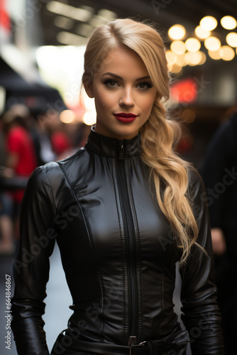 Gird Girl Wearing Leather Clothes - Generative AI