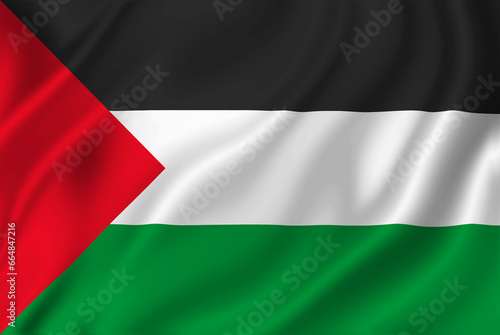 Palestine flag: Palestinian state flag in high resolution and in full frame. Ideal for editorial use, backgrounds, and graphic design representing Middle Eastern culture and geopolitics. photo