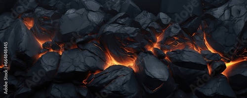 Closeup Of Black Volcanic Stones And Flowing Lava