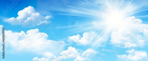 Sunny background  blue sky with white clouds and sun.
