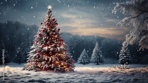 Realistic Christmas Tree With Snowy Background, Merry Christmas Background , Hd Background © Pic Hub