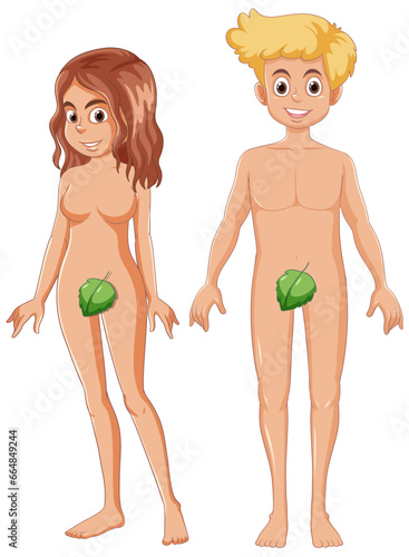 Adam and Eve Cartoon Characters: Bible Religion Story