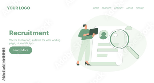 Recruitment. Web Landing Page Design. Flat Cartoon Vector Illustration.