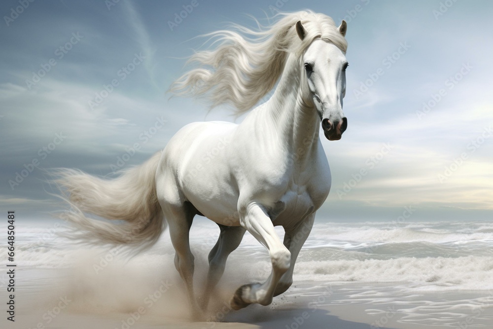 Stunning white stallion. Computer-generated image. Generative AI Stunning white stallion. Computer-generated image. Generative AI