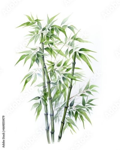 Watercolor bamboo clipart isolated on white background.