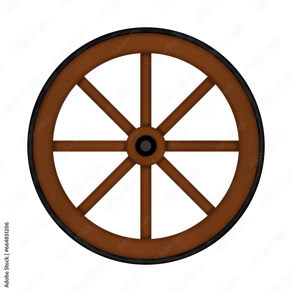 Old Wooden Wheel Isolated on White